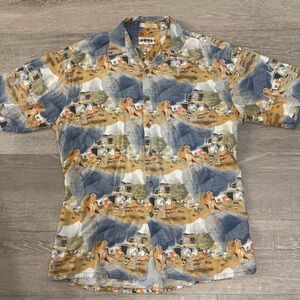 Men's Casual Multicolor Scenic Print Shirt Campia Moda Vintage Shirt M